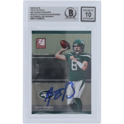 Aaron Rodgers New York Jets Autographed 2023 Panini Donruss Elite 03 Elite Gold #50 #/10 Beckett Fanatics Witnessed Authenticated 10 Card