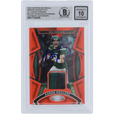 Aaron Rodgers New York Jets Autographed 2023 Panini Certified Materials Mirror Orange Etch #MMPE-17 #/30 Beckett Fanatics Witnessed Authenticated 10 Card