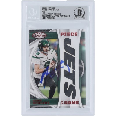 Aaron Rodgers New York Jets Autographed 2023 Panini Certified Piece of the Game Red Relic #POG-46 Beckett Fanatics Witnessed Authenticated Card