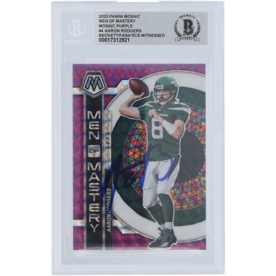 Aaron Rodgers New York Jets Autographed 2023 Panini Mosaic Men of Mastery Purple Mosaic #MM-4 #/49 Beckett Fanatics Witnessed Authenticated Card