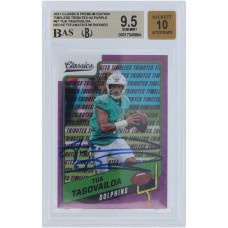 Tua Tagovailoa Miami Dolphins Autographed 2021 Panini Classic Premium Edition Timeless Tributes H2 Purple #67 #/50 Beckett Fanatics Witnessed Authenticated 9.5/10 Card