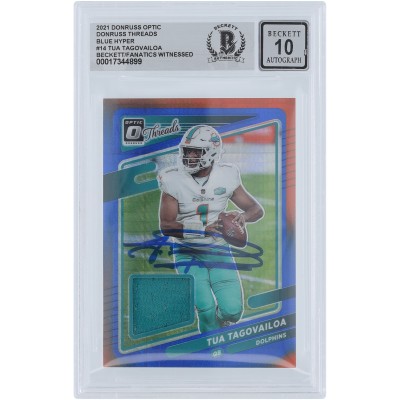 Tua Tagovailoa Miami Dolphins Autographed 2021 Panini Donruss Optic Blue Hyper Threads Jersey Relic #TH-14 Beckett Fanatics Witnessed Authenticated 10 Card