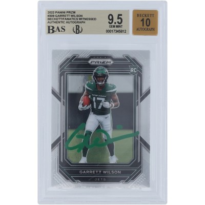 Garrett Wilson New York Jets Autographed 2022 Panini Prizm Green Ink #309 Beckett Fanatics Witnessed Authenticated 9.5/10 Rookie Card