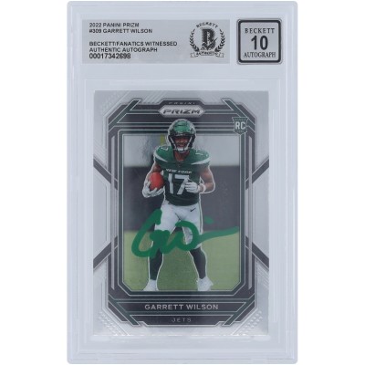 Garrett Wilson New York Jets Autographed 2022 Panini Prizm Green Ink #309 Beckett Fanatics Witnessed Authenticated 10 Rookie Card