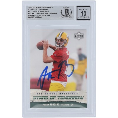 Aaron Rodgers Green Bay Packers Autographed 2005 Upper Deck Rookie Materials Stars of Tomorrow #ST-2 Beckett Fanatics Witnessed Authenticated 10 Rookie Card