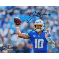 Justin Herbert Los Angeles Chargers Autographed Fanatics Authentic 8 x 10 Throwing Photograph