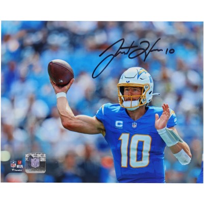 Justin Herbert Los Angeles Chargers Autographed Fanatics Authentic 8 x 10 Throwing Photograph