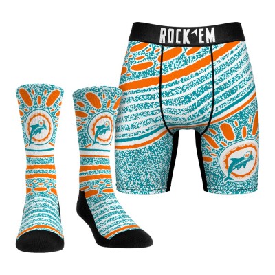 Unisex Miami Dolphins Rock Em Socks Throwback Splash Underwear and Crew Socks Combo Pack