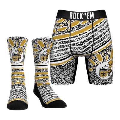 Unisex New Orleans Saints Rock Em Socks Throwback Splash Underwear and Crew Socks Combo Pack