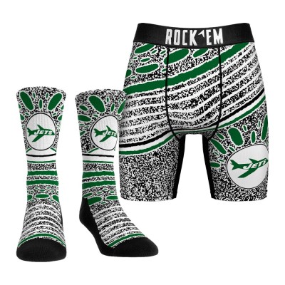 Unisex New York Jets Rock Em Socks Throwback Splash Underwear and Crew Socks Combo Pack