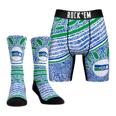 Unisex Seattle Seahawks Rock Em Socks Throwback Splash Underwear and Crew Socks Combo Pack