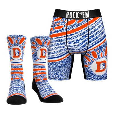 Unisex Denver Broncos Rock Em Socks Throwback Splash Underwear and Crew Socks Combo Pack