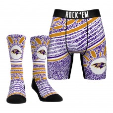 Unisex Baltimore Ravens Rock Em Socks Throwback Splash Underwear and Crew Socks Combo Pack