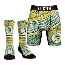 Unisex Green Bay Packers Rock Em Socks Throwback Splash Underwear and Crew Socks Combo Pack