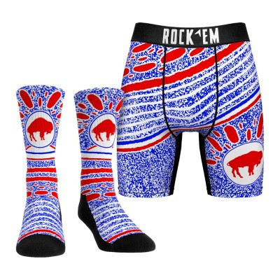 Unisex Buffalo Bills Rock Em Socks Throwback Splash Underwear and Crew Socks Combo Pack