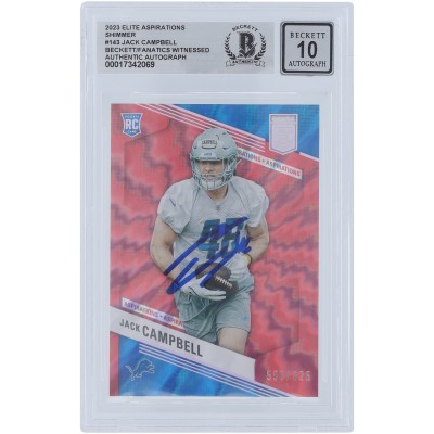 Jack Campbell Detroit Lions Autographed 2023 Panini Donruss Elite Aspirations Shimmer #143 #/625 Beckett Fanatics Witnessed Authenticated 10 Rookie Card