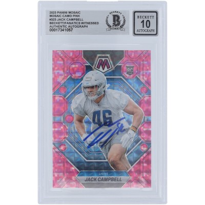 Jack Campbell Detroit Lions Autographed 2023 Panini Mosaic Camo Pink Mosaic #323 Beckett Fanatics Witnessed Authenticated 10 Rookie Card