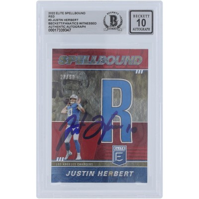 Justin Herbert Los Angeles Chargers Autographed 2022 Panini Donruss Elite Spellbound R Red #SB-JH3 #/99 Beckett Fanatics Witnessed Authenticated 10 Card