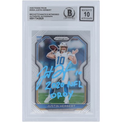 Justin Herbert Los Angeles Chargers Autographed 2020 Panini Prizm Light Blue Ink #325 Beckett Fanatics Witnessed Authenticated 10 Rookie Card with 2020 NFL OROY Inscription