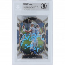 Justin Herbert Los Angeles Chargers Autographed 2020 Panini Select Light Blue Ink #44 Beckett Fanatics Witnessed Authenticated Rookie Card with Bolt Up! Inscription