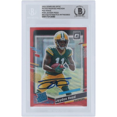 Jayden Reed Green Bay Packers Autographed 2023 Panini Donruss Optic Preview Red Wave #334 Beckett Fanatics Witnessed Authenticated Rookie Card