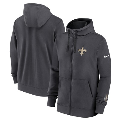New Orleans Saints Nike Anthracite Primetime Club Full-Zip Hoodie