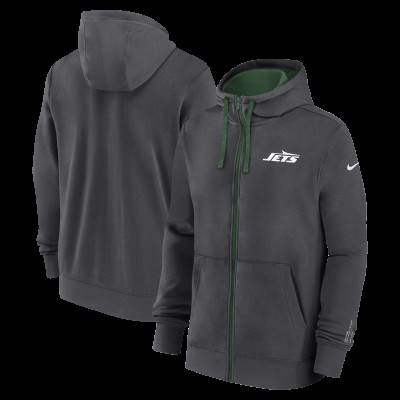 New York Jets Nike Anthracite Primetime Club Full-Zip Hoodie