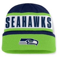 Seattle Seahawks Fanatics College Navy/Neon Green Oskie Cuffed Knit Hat