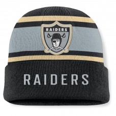 Las Vegas Raiders Fanatics Black/Silver Heritage O-Line Cuffed Knit Hat Las Vegas Raiders Fanatics Black/Silver Heritage O-Line Cuffed Knit Hat