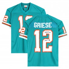 Игровая джерси Bob Griese Miami Dolphins Autographed Mitchell and Ness 1973 Teal Authentic with H.o.F. 90 Inscription