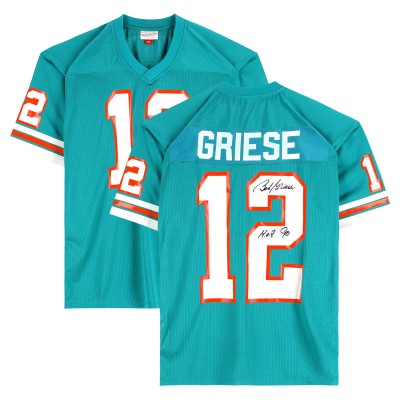 Игровая джерси Bob Griese Miami Dolphins Autographed Mitchell and Ness 1973 Teal Authentic with H.o.F. 90 Inscription