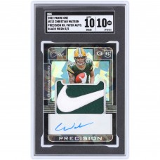 Christian Watson Green Bay Packers Autographed 2022 Panini One Black Prizm Precision Rookie 2 Color Nike Logo Relic #312 #5/5 SGC Authenticated 10/10 Rookie Card
