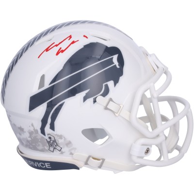 James Cook Buffalo Bills Autographed Fanatics Authentic Riddell 2024 Salute to Service Speed Mini Helmet