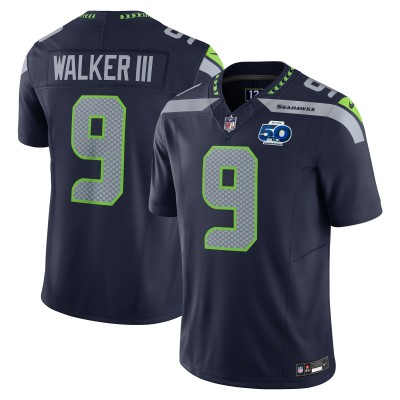 Джерси Seattle Seahawks Kenneth Walker III Nike College Navy Team 50th Season Vapor F.U.S.E. Limited