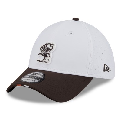 Бейсболка Cleveland Browns New Era White/Brown 2025 NFL Training Camp Throwback Logo 39THIRTY