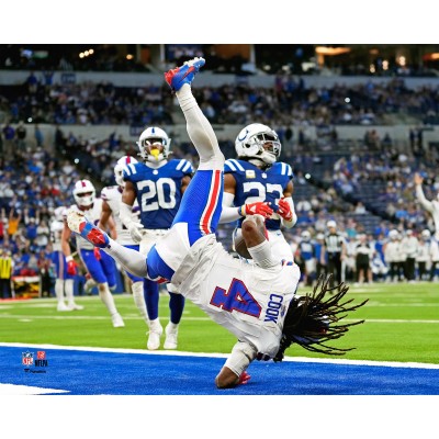 James Cook Buffalo Bills Unsigned Fanatics Authentic Week 10 Flipping into the Endzone vs. Indianapolis Colts Photograph