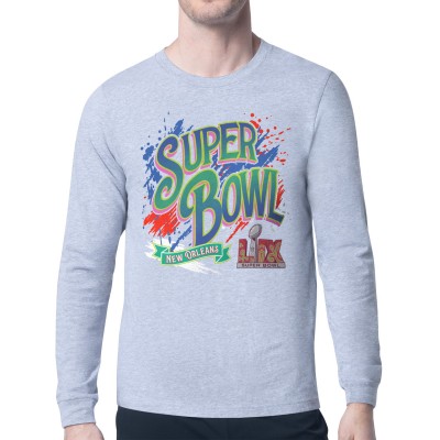 Футболка с длинным рукавом Super Bowl LIX Starter Super Bowl Graphic - Heather Gray