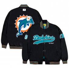 Miami Dolphins GOLF WANG Black Satin Full-Snap Bomber Jacket