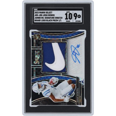 Josh Downs Indianapolis Colts Autographed 2023 Panini Select Black Prizm Nike Logo Jumbo Swatch Relics #JRS-JDO #1/1 SGC Authenticated 9/10 Rookie Card
