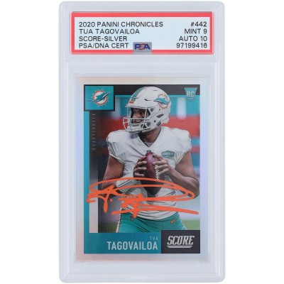 Tua Tagovailoa Miami Dolphins Autographed 2020 Panini Chronicles Score Silver Prizm Orange Ink #442 PSA Authenticated 9/10 Rookie Card