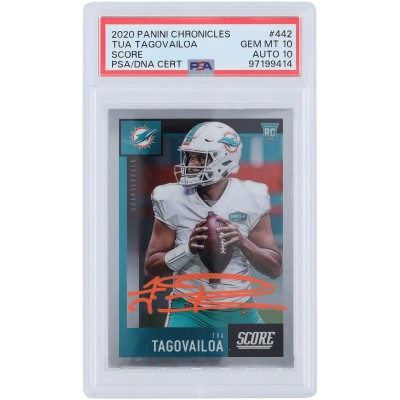 Tua Tagovailoa Miami Dolphins Autographed 2020 Panini Chronicles Score Orange Ink #442 PSA Authenticated 10/10 Rookie Card