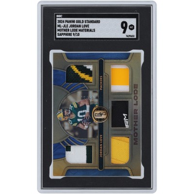Jordan Love Green Bay Packers 2024 Panini Gold Standard Sapphire Mother Lode Materials Quad-Color Relic #ML-JLE #9/10 SGC Authenticated 9 Card