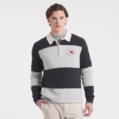 Kansas City Chiefs x Todd Snyder Oatmeal/Heather Charcoal Cashmere Rugby Sweater