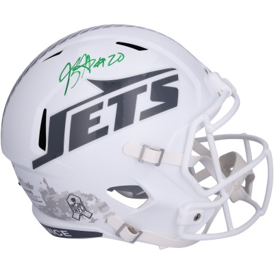 Breece Hall New York Jets Autographed Fanatics Authentic Riddell 2024 Salute To Service Speed Replica Helmet