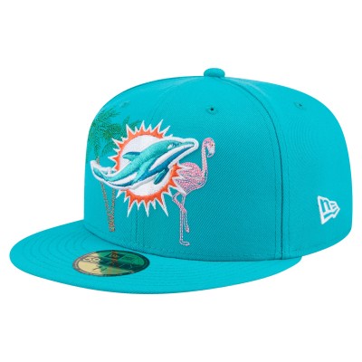 Бейсболка Miami Dolphins New Era Aqua State Stitch 59FIFTY