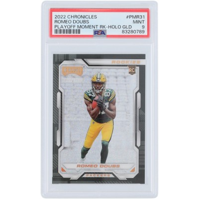 Romeo Doubs Green Bay Packers 2022 Panini Chronicles Playoff Moment Holo Gold #PMR-31 #7/10 PSA Authenticated 9 Rookie Card