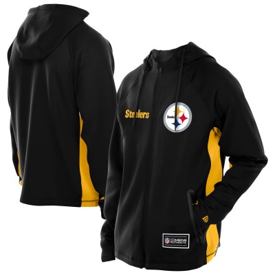 Pittsburgh Steelers New Era Black Combine Authentic Raglan Scuba Full-Zip Hoodie