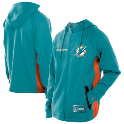 Miami Dolphins New Era Aqua Combine Authentic Raglan Scuba Full-Zip Hoodie