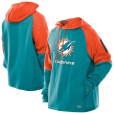Miami Dolphins New Era Aqua Combine Authentic Color Block Raglan Pullover Hoodie