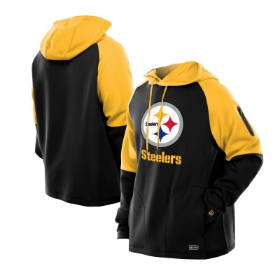 Pittsburgh Steelers New Era Black Combine Authentic Color Block Raglan Pullover Hoodie